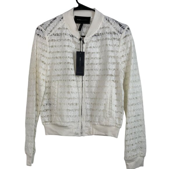 BCBGMAXAZRIA S Kasen White Lace Bomber Jacket  Zip Blend NWT $198 8043 - Picture 4 of 15